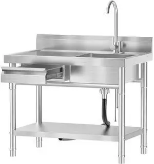 40 Inch Stainless Steel Utility Sink,Free Standing, Equipped With Hot and Cold Water Pipes, Workbench Drawers for Storage,Suitable for Kitchen, Bathroom, Farmhouse, and Outdoor Sinks 40 Inch Stainless Steel Utility Sink,Free Standing, Equipped With Hot and Cold Water Pipes, Workbench Drawers for Storage,Suitable for Kitchen, Bathroom, Farmhouse, and Outdoor Sinks
