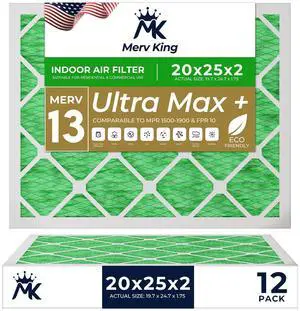 MervKing 20x25x2 Air Filter Actual Size: 19.7" x 24.7" x 1.75" MERV 13 MPR 1500-1900 | MADE IN USA | 12-Pack | Pleated HVAC AC Furnace Replacement MervKing 20x25x2 Air Filter Actual Size: 19.7" x 24.7" x 1.75" MERV 13 MPR 1500-1900 | MADE IN USA | 12-Pack | Pleated HVAC AC Furnace Replacement