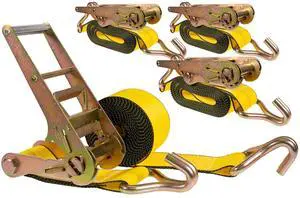 3 Inch Wide x 20 Foot Long Ratchet Straps with Wire Hooks (4 Pack), Yellow J Hook Ratchet Straps, 5,400 lbs. Working Load Limit 3 Inch Wide x 20 Foot Long Ratchet Straps with Wire Hooks (4 Pack), Yellow J Hook Ratchet Straps, 5,400 lbs. Working Load Limit