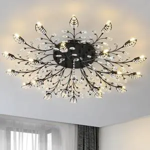 Small Crystal Chandelier Modern Semi Flush Mount Ceiling Light Fixture Black Leaves Chandeliers Lighting for Bedroom Living Room Dining Room Kitchen Hallway Foyer Small Crystal Chandelier Modern Semi Flush Mount Ceiling Light Fixture Black Leaves Chandeliers Lighting for Bedroom Living Room Dining Room Kitchen Hallway Foyer