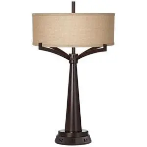 Tremont Rustic Farmhouse Table Lamp 31 1/2" Tall with USB and AC Power Outlets in Base Bronze Iron Burlap Drum Shade for Bedroom Living Room House Bedside Nightstand Home Office Tremont Rustic Farmhouse Table Lamp 31 1/2" Tall with USB and AC Power Outlets in Base Bronze Iron Burlap Drum Shade for Bedroom Living Room House Bedside Nightstand Home Office