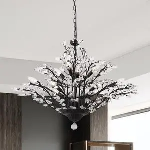 Vintage Crystal Branch Chandeliers, 12-Light Adjustable K9 Crystal Pendant Hanging Lighting Ceiling Light Fixtures Chandeliers for Dining Room, Living Room, Bedroom, Porch, 33in, Black Vintage Crystal Branch Chandeliers, 12-Light Adjustable K9 Crystal Pendant Hanging Lighting Ceiling Light Fixtures Chandeliers for Dining Room, Living Room, Bedroom, Porch, 33in, Black