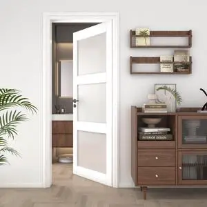 28"x 80" Interior Door, 3-Lite Frosted Glass Slab Door, Solid Core with MDF Panel, for Bathroom Pantry Laundry Room, White Primed, Without Frame and Hardware Kit 28"x 80" Interior Door, 3-Lite Frosted Glass Slab Door, Solid Core with MDF Panel, for Bathroom Pantry Laundry Room, White Primed, Without Frame and Hardware Kit