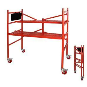 Portable Rolling Scaffolding Platform 4 Foot High Mobile Baker Scaffoldin, Red | 770 LBS Capacity, Locking Wheels, Tool Bag Portable Rolling Scaffolding Platform 4 Foot High Mobile Baker Scaffoldin, Red | 770 LBS Capacity, Locking Wheels, Tool Bag