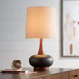 Andi Mid Century Modern Table Lamp 24.5" High Hammered Bronze Ceramic Wood Off White Tall Drum Shade for Living Room Bedroom House Bedside Nightstand Home Office (Color May Vary) Andi Mid Century Modern Table Lamp 24.5" High Hammered Bronze Ceramic Wood Off White Tall Drum Shade for Living Room Bedroom House Bedside Nightstand Home Office (Color May Vary)