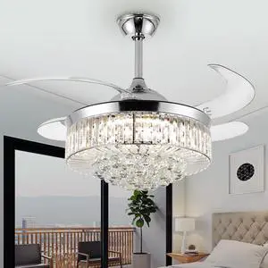 42" Crystal Ceiling Fan with Light, Silvery Chandelier Fan with Remote, 6 Speeds 3 Colors Changes 4 Blades Retractable Ceiling Fan for Bedroom, Living Room, Dining Room 42" Crystal Ceiling Fan with Light, Silvery Chandelier Fan with Remote, 6 Speeds 3 Colors Changes 4 Blades Retractable Ceiling Fan for Bedroom, Living Room, Dining Room