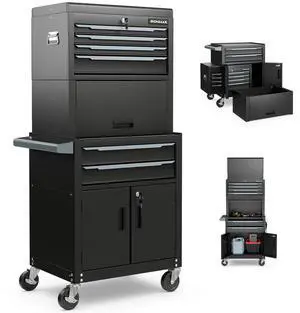 Tool Chest, 6 Drawers 3-in-1 Extra Large Tool Storage Cabinet with 4 Universal Lockable Wheels, Auto Lock, Protective Liner, Heavy Duty Rolling Tool Box for Garage, Workshop Tool Chest, 6 Drawers 3-in-1 Extra Large Tool Storage Cabinet with 4 Universal Lockable Wheels, Auto Lock, Protective Liner, Heavy Duty Rolling Tool Box for Garage, Workshop