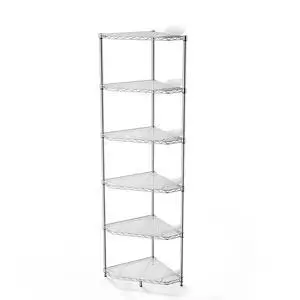 6-Tier NSF Metal Corner Shelf Wire Shelving Unit - 600lbs Capacity, Adjustable, with leveling feet & Shelf Liners - Ideal for Garage, Kitchen - 20" L x 20" D x 72" H - Pentagonal-Shape - Chrome 6-Tier NSF Metal Corner Shelf Wire Shelving Unit - 600lbs Capacity, Adjustable, with leveling feet & Shelf Liners - Ideal for Garage, Kitchen - 20" L x 20" D x 72" H - Pentagonal-Shape - Chrome