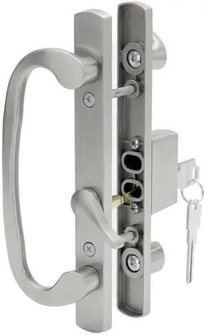 8.5" Legacy Sliding Patio Glass Door Offset Latch Brushed Chrome Handle Set with Keys - Sash Controls 2265 Keyed Lock - Fits 3-15/16" Screw Hole Spacing and 1-1/4" to 2-1/4" Door Thickness 8.5" Legacy Sliding Patio Glass Door Offset Latch Brushed Chrome Handle Set with Keys - Sash Controls 2265 Keyed Lock - Fits 3-15/16" Screw Hole Spacing and 1-1/4" to 2-1/4" Door Thickness