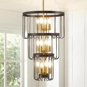 Classic Yet Modern 18 Inch Black and Gold Chandelier - 12 Light Lantern Tiered Pendant Light Fixtures, Stylish Modern Foyer Lighting Fixtures Perfect Fit for High Ceilings & Staircase! Classic Yet Modern 18 Inch Black and Gold Chandelier - 12 Light Lantern Tiered Pendant Light Fixtures, Stylish Modern Foyer Lighting Fixtures Perfect Fit for High Ceilings & Staircase!