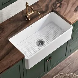 36 Inch White Rectangle Kitchen Sink, Apron Front Farmhouse Sink, 36"W×18"D Extra Large Country Sinks For Kitchens With Custom Bottom Grid And Strainer Drain 36 Inch White Rectangle Kitchen Sink, Apron Front Farmhouse Sink, 36"W×18"D Extra Large Country Sinks For Kitchens With Custom Bottom Grid And Strainer Drain