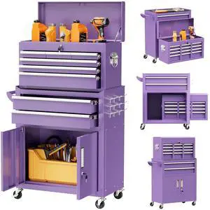 8 Drawer Rolling Tool Chest and Cabinet Combo,Heavy-Duty Metal Garage Tool Chest with Wheels and 2 Doors,2-in-1 Top Box and Roller Cabinet Combo for Garage, Workshop, Warehouse-Purple 8 Drawer Rolling Tool Chest and Cabinet Combo,Heavy-Duty Metal Garage Tool Chest with Wheels and 2 Doors,2-in-1 Top Box and Roller Cabinet Combo for Garage, Workshop, Warehouse-Purple