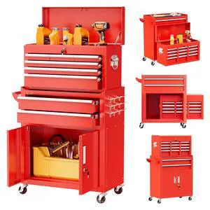 8 Drawer Rolling Tool Chest and Cabinet Combo,Heavy-Duty Metal Garage Tool Chest with Wheels and 2 Doors,2-in-1 Top Box and Roller Cabinet Combo for Garage, Workshop, Warehouse-Red 8 Drawer Rolling Tool Chest and Cabinet Combo,Heavy-Duty Metal Garage Tool Chest with Wheels and 2 Doors,2-in-1 Top Box and Roller Cabinet Combo for Garage, Workshop, Warehouse-Red