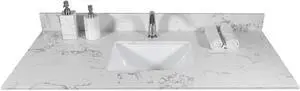 43 Inch Marble Vanity Top with Undermounted Rectangular Ceramic Sink & Backsplash, White Carrara Engineered Stone Countertop Vanity Sink Top for Bathroom 1 Pre-Drilled Hole 43 Inch Marble Vanity Top with Undermounted Rectangular Ceramic Sink & Backsplash, White Carrara Engineered Stone Countertop Vanity Sink Top for Bathroom 1 Pre-Drilled Hole