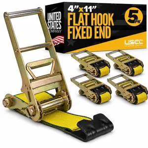 4 Inch x 11 Inch Replacement Fixed Ends (5-Pack), 5,400 LBS Working Load Limit, 4 Inch Ratchet Strap Fixed Ends with Zinc-Coated Ratchets and Black Flat Hooks for Flatbed Trailers 4 Inch x 11 Inch Replacement Fixed Ends (5-Pack), 5,400 LBS Working Load Limit, 4 Inch Ratchet Strap Fixed Ends with Zinc-Coated Ratchets and Black Flat Hooks for Flatbed Trailers