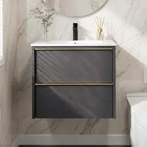 24 Inch Bathroom Vanity with Sink Combo, Modern Floating Bathroom Vanity with 2 Soft Close Drawers, Wooden Wall Mounted Cabinet with Large Storage and Metal Handles for Small Spaces, Gray 24 Inch Bathroom Vanity with Sink Combo, Modern Floating Bathroom Vanity with 2 Soft Close Drawers, Wooden Wall Mounted Cabinet with Large Storage and Metal Handles for Small Spaces, Gray
