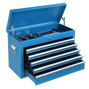 24" Portable Tool Box, 5 Drawer Tool Chest with Carry Handle, Top Case, Ball Bearing Runners, Lockable Metal Hand Toolbox for Garage, Warehouse, Repair Shop & Home, Blue 24" Portable Tool Box, 5 Drawer Tool Chest with Carry Handle, Top Case, Ball Bearing Runners, Lockable Metal Hand Toolbox for Garage, Warehouse, Repair Shop & Home, Blue