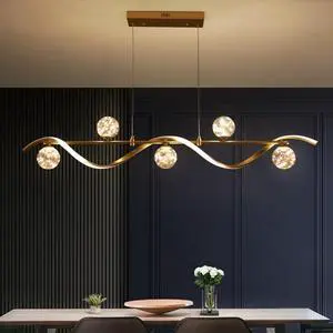Modern Kitchen Island Lighting, 6-Light Linear Pendant Light with Glass Globes, Dimmable Gold Dining Room Light Fixture for Kitchen Island, Dining Table & Open Concept Living Spaces Modern Kitchen Island Lighting, 6-Light Linear Pendant Light with Glass Globes, Dimmable Gold Dining Room Light Fixture for Kitchen Island, Dining Table & Open Concept Living Spaces