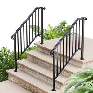2 Pack Wrought Iron Stair Railing for Outdoor Steps, Fits 3 or 4 Steps, Metal Hand Rail with Installation Kit, Staircase Handrails for Concrete, Porch, Deck, Exterior, Black 2 Pack Wrought Iron Stair Railing for Outdoor Steps, Fits 3 or 4 Steps, Metal Hand Rail with Installation Kit, Staircase Handrails for Concrete, Porch, Deck, Exterior, Black