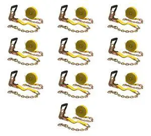 (10 Pack) 2" x 30' Ratchet Straps w/Chain, WLL 3400 Tie Down Strap (10 Pack) 2" x 30' Ratchet Straps w/Chain, WLL 3400 Tie Down Strap