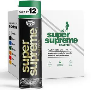 Fox Valley Super Supreme Traffic Marking Spray Paint 18 oz (12-Pack), Fast-Drying, Long Lasting, Durable & Weather-Resistant - Marking Paint for Roads, Parking Lots, Sidewalks, Factory Floors, Green Fox Valley Super Supreme Traffic Marking Spray Paint 18 oz (12-Pack), Fast-Drying, Long Lasting, Durable & Weather-Resistant - Marking Paint for Roads, Parking Lots, Sidewalks, Factory Floors, Green