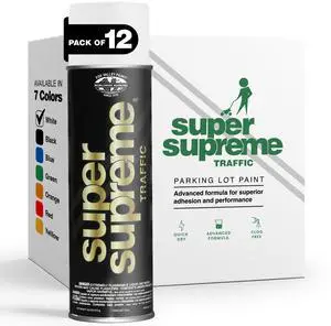 Fox Valley Super Supreme Traffic Marking Spray Paint 18oz (12-Pack), Fast-Drying, Long Lasting, Durable & Weather-Resistant - Marking Paint for Roads, Parking Lots, Sidewalks & Factory Floors, White Fox Valley Super Supreme Traffic Marking Spray Paint 18oz (12-Pack), Fast-Drying, Long Lasting, Durable & Weather-Resistant - Marking Paint for Roads, Parking Lots, Sidewalks & Factory Floors, White