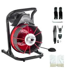 75FT x 1/2 Inch Drain Cleaner Machine, Manual Feed Electric Drain Auger for 2"-6" Pipes, Sewer Snake Auger with 4 Cutters & Pneumatic Foot Switch 75FT x 1/2 Inch Drain Cleaner Machine, Manual Feed Electric Drain Auger for 2"-6" Pipes, Sewer Snake Auger with 4 Cutters & Pneumatic Foot Switch