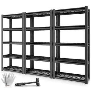 5-Tier Storage Shelves Set of 3, 72" H (3000LBS Capacity) Adjustable Garage Shelving, Metal Storage Utility Rack Shelf Unit for Pantry Kitchen Warehouse, 72" H x 35" W x 16" D, Black 5-Tier Storage Shelves Set of 3, 72" H (3000LBS Capacity) Adjustable Garage Shelving, Metal Storage Utility Rack Shelf Unit for Pantry Kitchen Warehouse, 72" H x 35" W x 16" D, Black