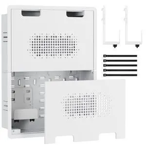 17" Recessed in-Wall Media Box for TV Flush Wall AV Enclosure with Adjustable Shelf, Cable Straps & Vented Cover Compatible with Apple TV, Roku & More - Pack of 4 17" Recessed in-Wall Media Box for TV Flush Wall AV Enclosure with Adjustable Shelf, Cable Straps & Vented Cover Compatible with Apple TV, Roku & More - Pack of 4