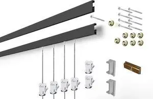STAS Cliprail Picture Hanging System Set - Covers 19.69 ft of Wall Space - Basic Picture Rail & Art Hanging Gallery Kit (Black Rails, Includes 12 Hooks & 8 Cords) STAS Cliprail Picture Hanging System Set - Covers 19.69 ft of Wall Space - Basic Picture Rail & Art Hanging Gallery Kit (Black Rails, Includes 12 Hooks & 8 Cords)