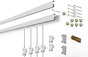 STAS Cliprail Picture Hanging System Set - Covers 19.69 ft of Wall Space - Basic Picture Rail & Art Hanging Gallery Kit (Matte Silver Rails, Includes 12 Hooks & 8 Cords) STAS Cliprail Picture Hanging System Set - Covers 19.69 ft of Wall Space - Basic Picture Rail & Art Hanging Gallery Kit (Matte Silver Rails, Includes 12 Hooks & 8 Cords)