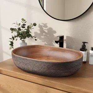 Bathroom Vessel Sink, 23.23" Oval Bowl Sink Retro Ceramic Washbasin Above Counter for Bathroom,Without Pop-up Drain Bathroom Vessel Sink, 23.23" Oval Bowl Sink Retro Ceramic Washbasin Above Counter for Bathroom,Without Pop-up Drain