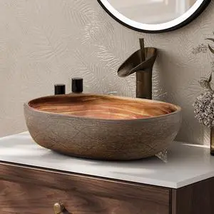 Bathroom Vessel Sink, 18.82" Oval Bowl Sink Retro Ceramic Washbasin Above Counter for Bathroom,Without Pop-up Drain Bathroom Vessel Sink, 18.82" Oval Bowl Sink Retro Ceramic Washbasin Above Counter for Bathroom,Without Pop-up Drain