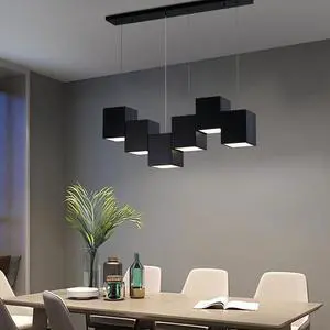 Modern Black Kitchen Island Lighting, Linear Chandeliers for Dining Room 6-Light Square Ceiling Hanging Pendant Light Modern Black Kitchen Island Lighting, Linear Chandeliers for Dining Room 6-Light Square Ceiling Hanging Pendant Light