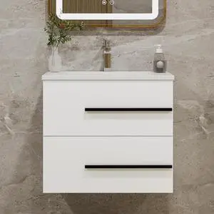 24 Inch Floating Bathroom Vanity with Sink, Fluted Drawers - Modern Wall Mounted Storage Cabinet, Black Handles & Soft-Close Drawers for Small Space Luxury(White with Sink, 24") 24 Inch Floating Bathroom Vanity with Sink, Fluted Drawers - Modern Wall Mounted Storage Cabinet, Black Handles & Soft-Close Drawers for Small Space Luxury(White with Sink, 24")
