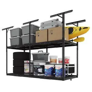 3x8 2-Tier Overhead Garage Storage Rack Adjustable Heavy Duty Metal Garage Ceiling Storage Racks, 1000 lbs Capacity Garages Organization System for 915 ft Tall Garages, Black 3x8 2-Tier Overhead Garage Storage Rack Adjustable Heavy Duty Metal Garage Ceiling Storage Racks, 1000 lbs Capacity Garages Organization System for 915 ft Tall Garages, Black