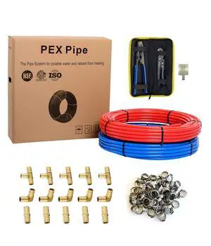 Pex-b Pipe1/2 Inch(2 x75 ft=150 ft, Red & Blue) Fitting DIY Kit, Crimp Fitting, Clamp Tool, Clamps Cutter &Heavy-Duty Canvas Bags,(79) Pex-b Pipe1/2 Inch(2 x75 ft=150 ft, Red & Blue) Fitting DIY Kit, Crimp Fitting, Clamp Tool, Clamps Cutter &Heavy-Duty Canvas Bags,(79)