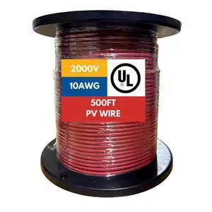 SSS 2000V UL 4703 Solar PV Wire 500 Feet, 10AWG (6mm²) Dual Sheath, 100% Pure Copper UL Listed, 2KV, Weatherproof, UV & Direct Burial Rated - Commercial Grade Cable (Red, 500FT, 10 Gauge) SSS 2000V UL 4703 Solar PV Wire 500 Feet, 10AWG (6mm²) Dual Sheath, 100% Pure Copper UL Listed, 2KV, Weatherproof, UV & Direct Burial Rated - Commercial Grade Cable (Red, 500FT, 10 Gauge)