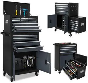 13-Drawer Rolling Tool Chest, 2 in 1 Detachable Metal Tool Cabinet with Lock & Wheels, Heavy-Duty Tool Storage Organizer for Garage, Workshop, Auto Repair & Home (Black&Grey) 13-Drawer Rolling Tool Chest, 2 in 1 Detachable Metal Tool Cabinet with Lock & Wheels, Heavy-Duty Tool Storage Organizer for Garage, Workshop, Auto Repair & Home (Black&Grey)
