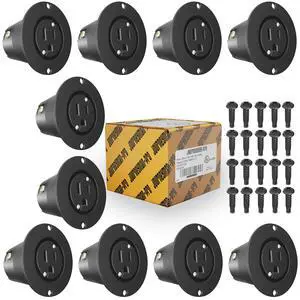 5279 15 Amp 120-125 Volt, NEMA 5-15 Flanged Outlet, Black Commercial Grade, 2 Pole-3 Wire, Straight Blade Plug Outdoor Receptacle and Surface Mount Outlet (No Cover/Cap, 10-Pack) 5279 15 Amp 120-125 Volt, NEMA 5-15 Flanged Outlet, Black Commercial Grade, 2 Pole-3 Wire, Straight Blade Plug Outdoor Receptacle and Surface Mount Outlet (No Cover/Cap, 10-Pack)