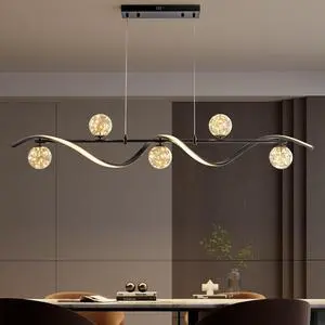 Modern Kitchen Island Lighting, Dimmable LED Linear Pendant Light Fixture with Glass Globes, 6-Light Black Dining Room Chandelier for Kitchen Island Dining Table Modern Kitchen Island Lighting, Dimmable LED Linear Pendant Light Fixture with Glass Globes, 6-Light Black Dining Room Chandelier for Kitchen Island Dining Table