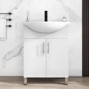 24" Space Saving Laundry Sink Cabinet Set with Ceramic Belly Bowl Sink and Faucet, Compact Bathroom Vanity with Sink Combo for Laundry, Small Bathroom, Utility Room, Kitchen (Gloss White) 24" Space Saving Laundry Sink Cabinet Set with Ceramic Belly Bowl Sink and Faucet, Compact Bathroom Vanity with Sink Combo for Laundry, Small Bathroom, Utility Room, Kitchen (Gloss White)