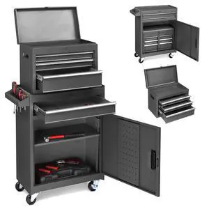 4-Drawer Rolling Tool Chest with Wheels & Lock, Tool Box with Large Storage Cabinet and Adjustable Shelf, Removable Portable Top Box for Garage, Warehouse, Factory 4-Drawer Rolling Tool Chest with Wheels & Lock, Tool Box with Large Storage Cabinet and Adjustable Shelf, Removable Portable Top Box for Garage, Warehouse, Factory