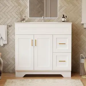 36 Inch Bathroom Vanity with Sink and Drawer, Modern Bathroom Vanity with Ceramic Basin and Countertop, Easy Assembly (White) 36 Inch Bathroom Vanity with Sink and Drawer, Modern Bathroom Vanity with Ceramic Basin and Countertop, Easy Assembly (White)