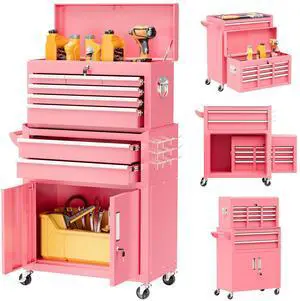Metal Tool Chest, 8 Drawer Rolling Tool Chest with Wheels, Detachable Tool Storage Cabinet with Lock for Garage, Steel Tool Cart with Liner & Hooks for Workshop, Warehouse (Pink) Metal Tool Chest, 8 Drawer Rolling Tool Chest with Wheels, Detachable Tool Storage Cabinet with Lock for Garage, Steel Tool Cart with Liner & Hooks for Workshop, Warehouse (Pink)