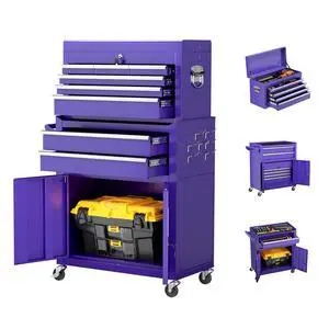 Metal Tool Chest, 8 Drawer Rolling Tool Chest with Wheels, Detachable Tool Storage Cabinet with Lock for Garage, Steel Tool Cart with Liner & Hooks for Workshop, Warehouse (Purple) Metal Tool Chest, 8 Drawer Rolling Tool Chest with Wheels, Detachable Tool Storage Cabinet with Lock for Garage, Steel Tool Cart with Liner & Hooks for Workshop, Warehouse (Purple)