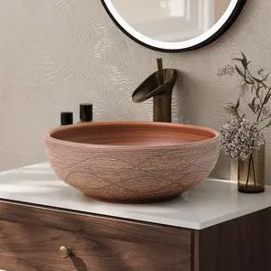 Bathroom Vessel Sink, 15.07" Round Bowl Sink Retro Ceramic Washbasin Above Counter for Bathroom,Without Pop-up Drain Bathroom Vessel Sink, 15.07" Round Bowl Sink Retro Ceramic Washbasin Above Counter for Bathroom,Without Pop-up Drain