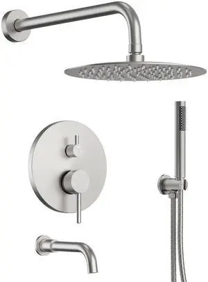 10" High-Pressure Rainfall Shower System with Handheld Spray, Wall Mount Bathroom Shower Faucet Set with Tub Spout (Brushed Nickel) 10" High-Pressure Rainfall Shower System with Handheld Spray, Wall Mount Bathroom Shower Faucet Set with Tub Spout (Brushed Nickel)