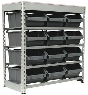 Bin Rack Boltless Steel Storage System Organizer w/ 12 Plastic Bins in 4 tiers Bin Rack Boltless Steel Storage System Organizer w/ 12 Plastic Bins in 4 tiers