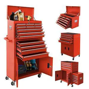 13-Drawer Rolling Tool Chest with Double Doors, 2 in 1 Detachable Rolling Tool Chest with Drawers, Metal Large Lockable Tool Box,Mobile Tool Cabinet Combo for Garage Workshop (Red) 13-Drawer Rolling Tool Chest with Double Doors, 2 in 1 Detachable Rolling Tool Chest with Drawers, Metal Large Lockable Tool Box,Mobile Tool Cabinet Combo for Garage Workshop (Red)